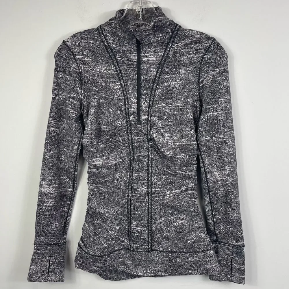 Lululemon Cypress Kiss 1/2 Zip Rush Jacquard Black White Run Yoga Thumbholes 4